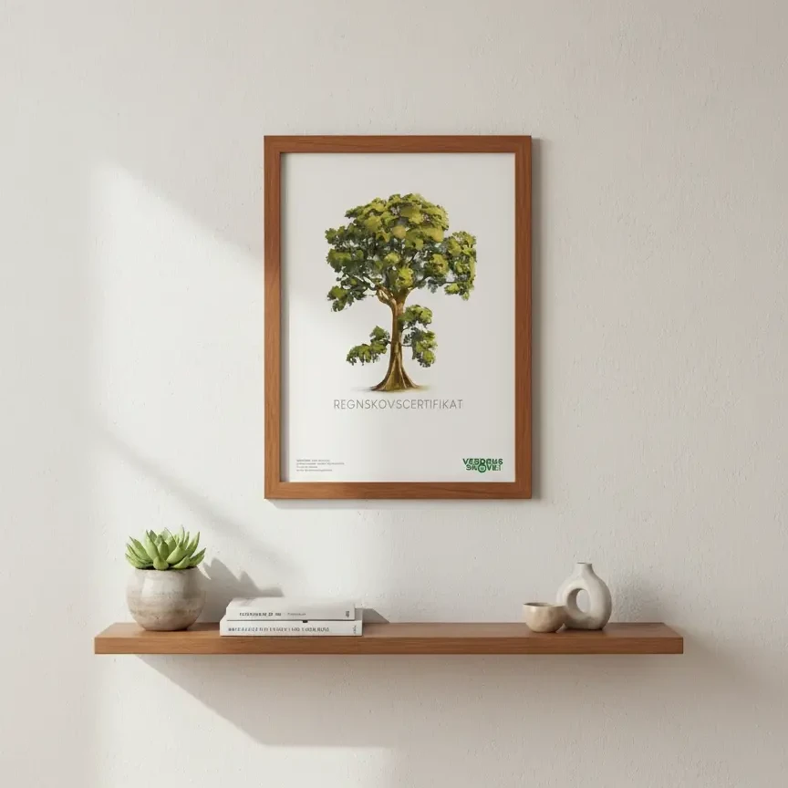 Certifikat med illustration af tropiske regnskove med tætte grønne træer